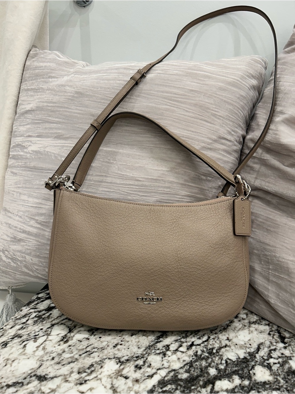 Coach Pebble Leather Crossbody Bag in Taupe - Picture 2 of 13